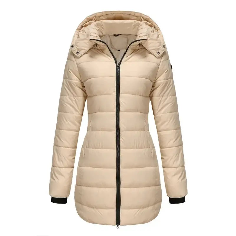 Parka chaude femme imperméable avec capuche et doublure matelassée beige