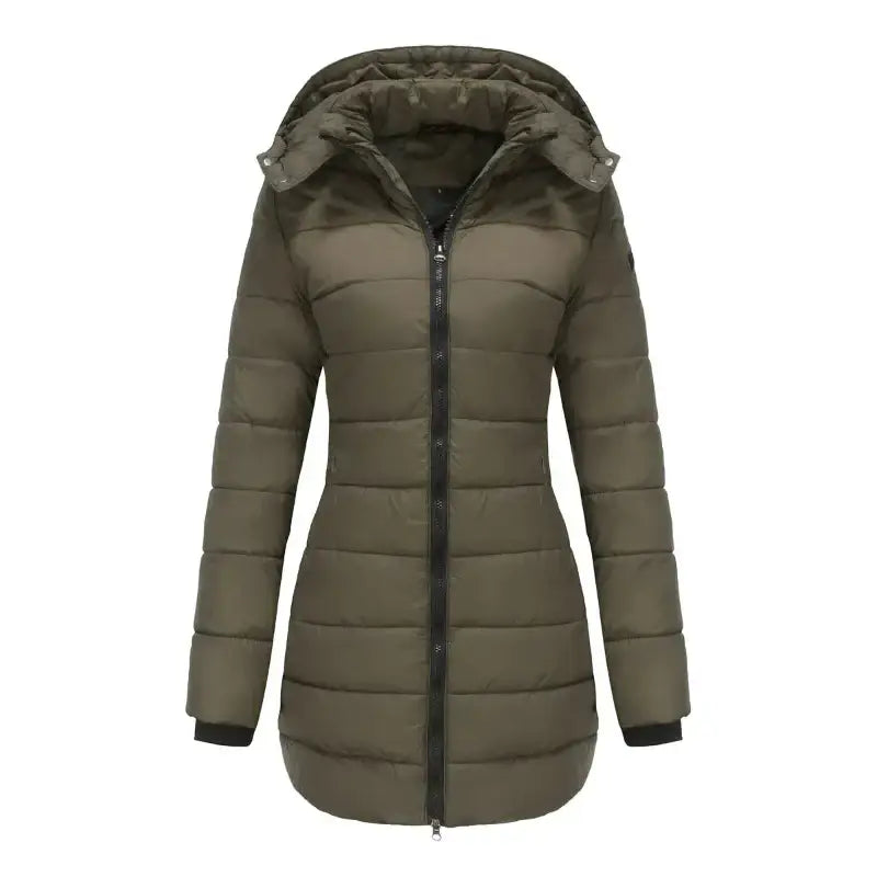 Parka chaude femme imperméable olive avec doublure matelassée et capuche