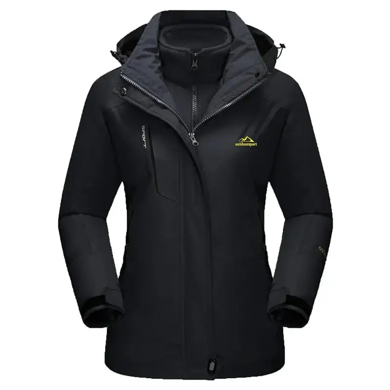 Parka femme à capuche imperméable avec ajustements fonctionnels, veste ski noire femme
