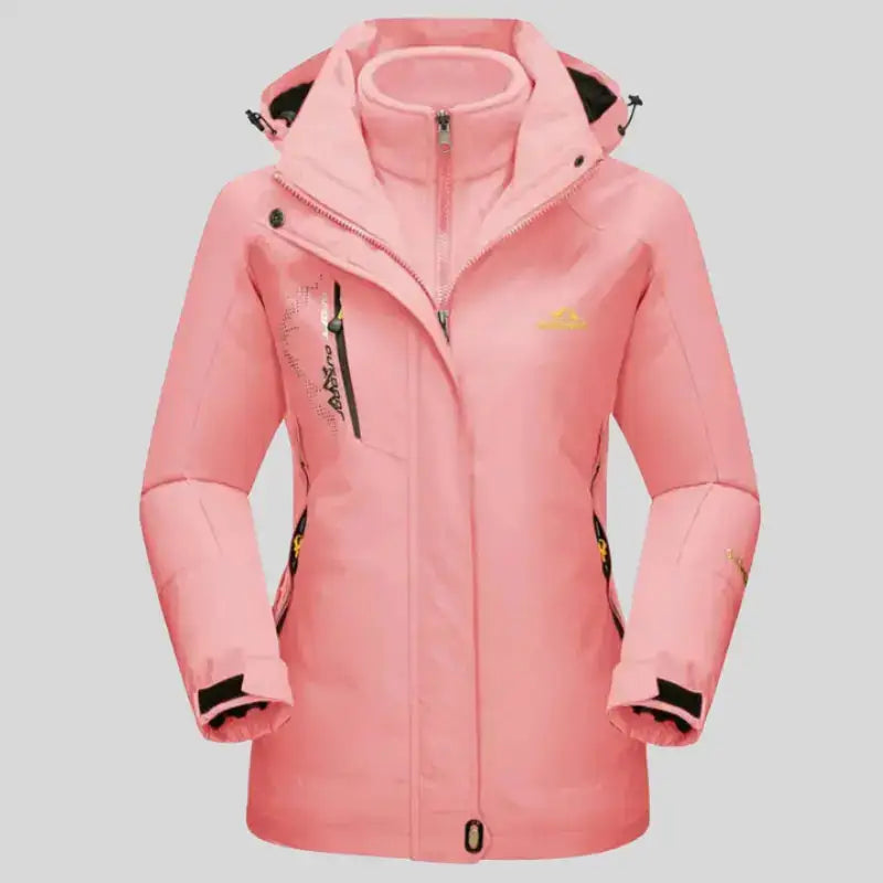Veste rose trois-en-un imperméable avec capuche, parfait pour parka femme à capuche