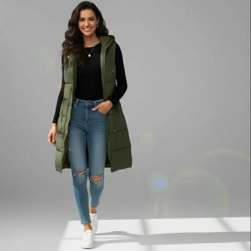Veste longue olive verte à capuche, idéale pour trajets quotidiens parka femme chaude imperméable