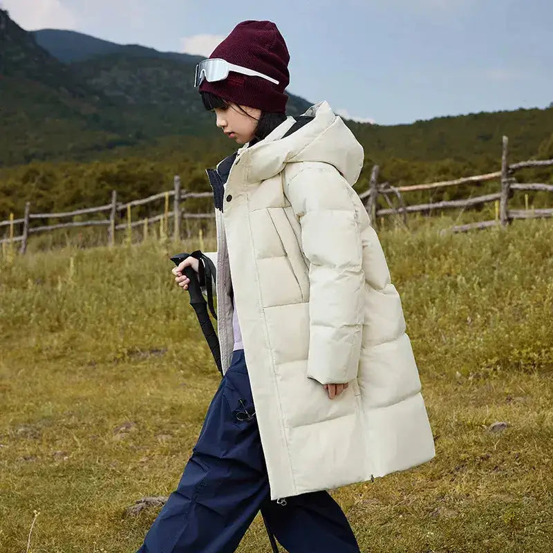 Parka fille 10 ans, manteau enfant long crème idéal pour sorties scolaires