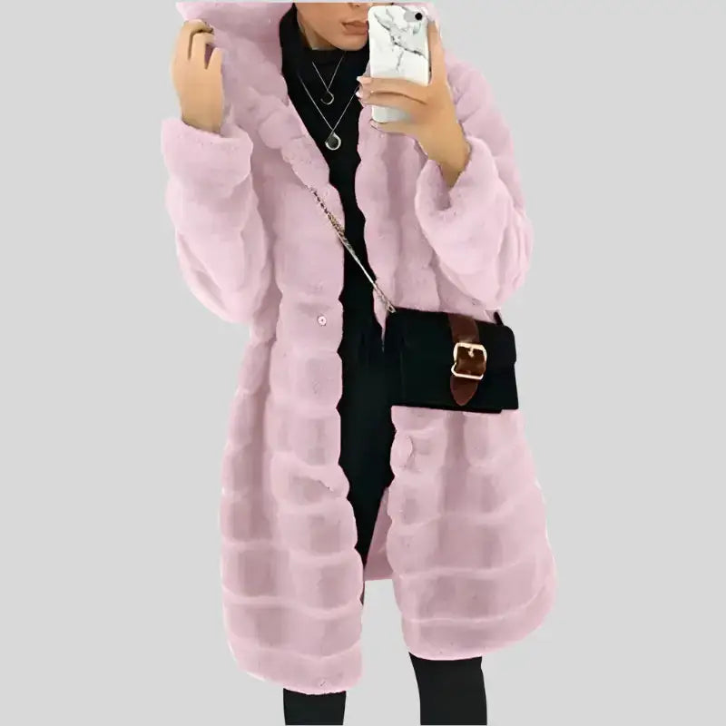 Parka fourrure capuche femme rose pâle, manteau long en fausse fourrure rose pâle