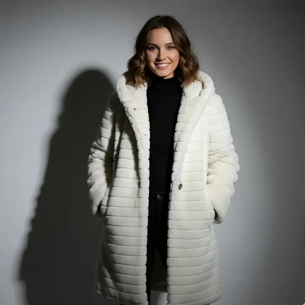 Parka fourrure capuche femme rose pâle avec manteau en fausse fourrure blanche