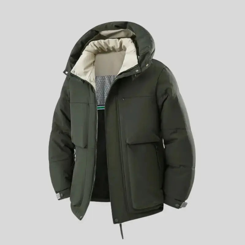 Parka homme veste d’hiver avec doublure intérieure et capuche réglable, vert foncé