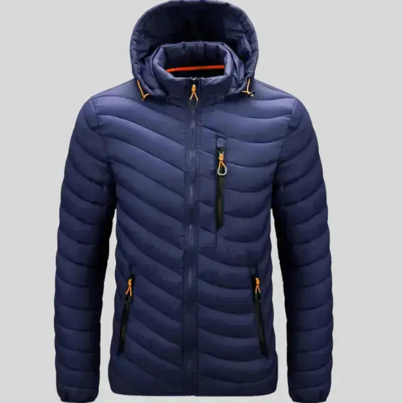 Parka homme capuche bleu marine avec poches zippées et coupe fonctionnelle