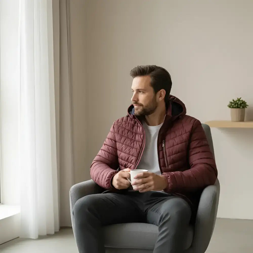 Homme portant parka homme capuche avec poches zippées et coupe fonctionnelle