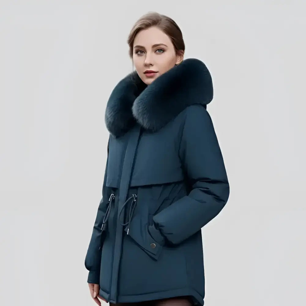 Parka longue femme en duvet léger avec col en fausse fourrure pour confort optimal