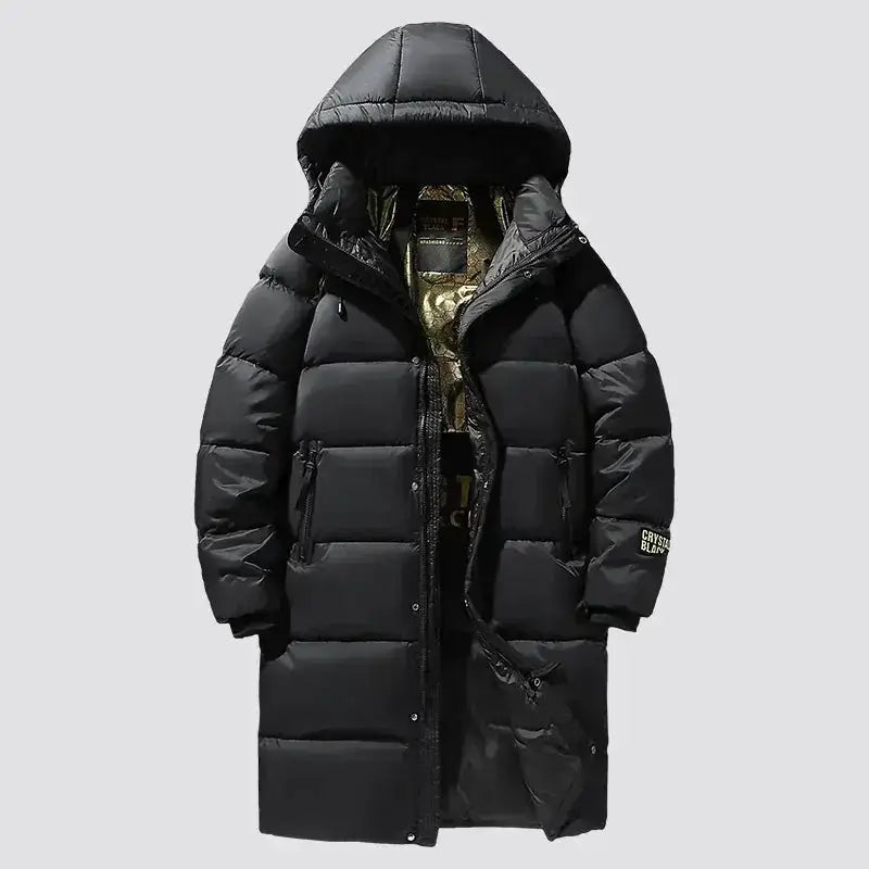 Parka longue femme imperméable avec capuche, noir à doublure dorée pour une couverture optimale