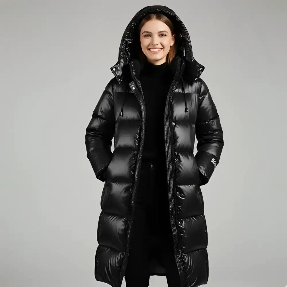 Parka longue femme imperméable avec capuche, manteau noir, couverture optimale
