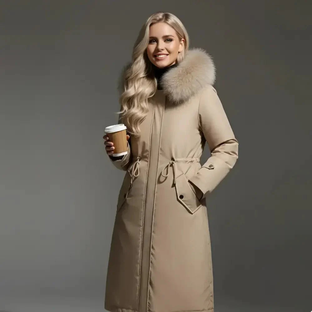 Parka femme style canadien avec col fausse fourrure et capuche garnie