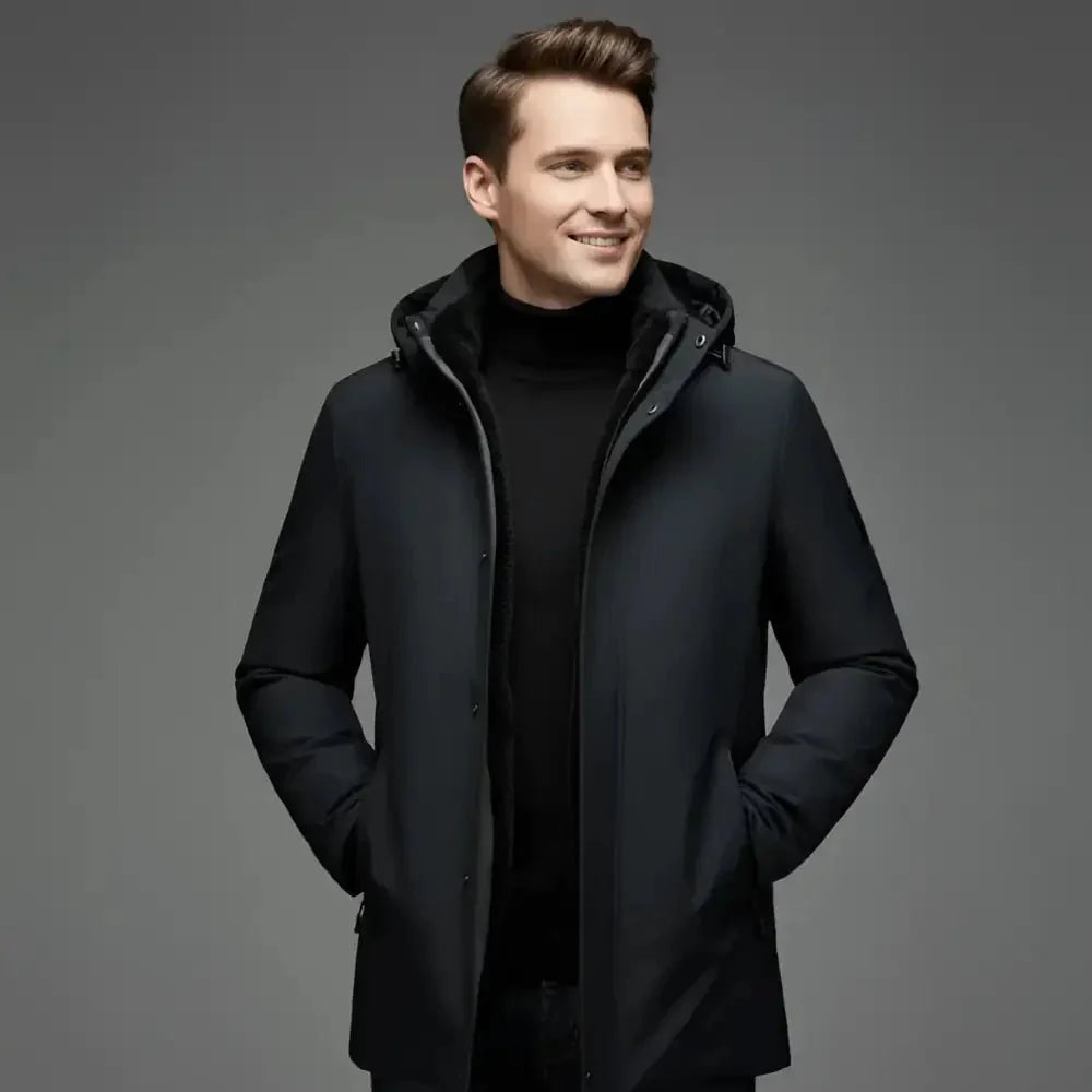 Parka homme bleu marine en tissu technique imperméable et respirant