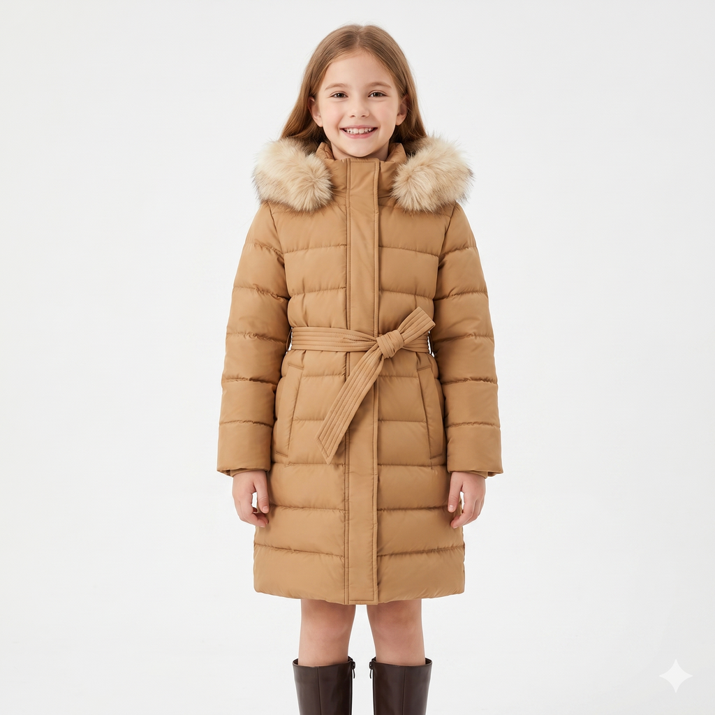 Parka Fille Chaude Matelassée – Coupe-Vent, 5 à 12 Ans