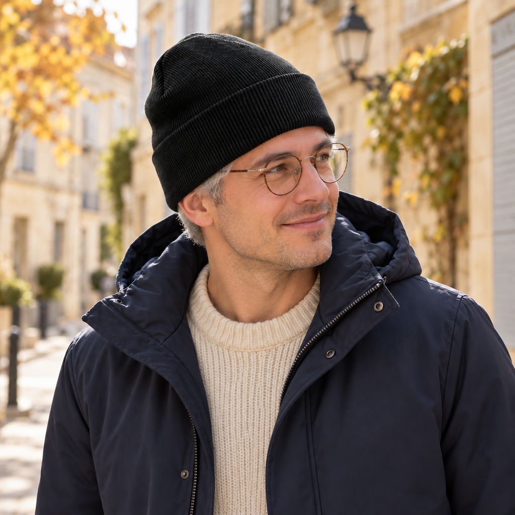 Bonnet à revers en maille – Le Classique — mise en situation