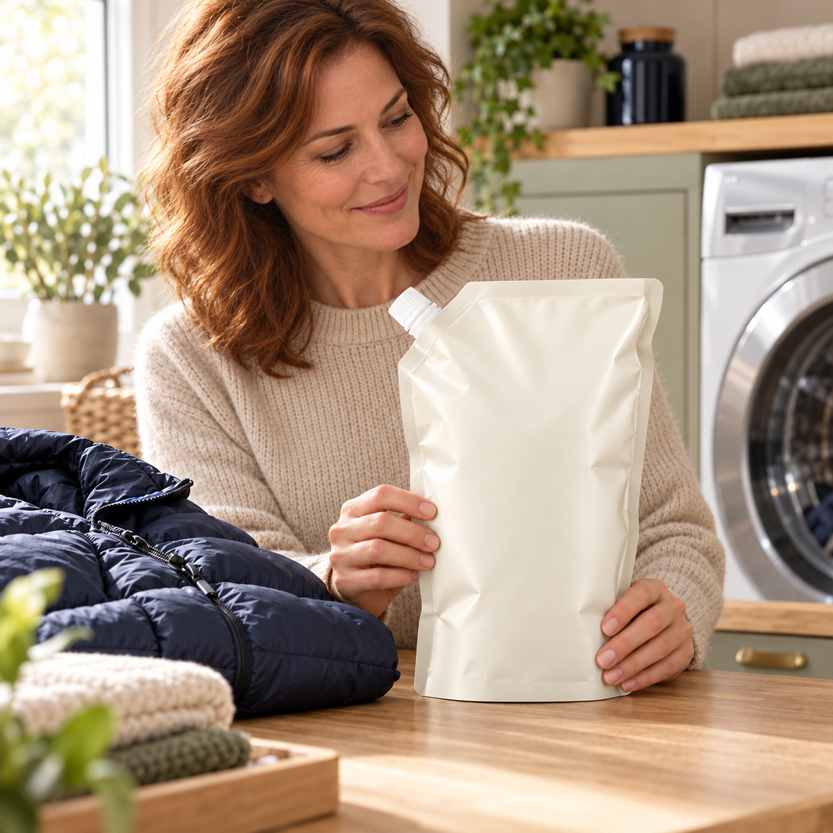 Recharge lessive pour duvet – 1 L — mise en situation