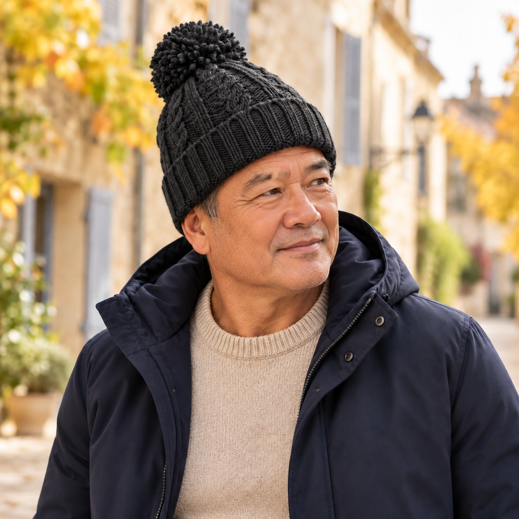 Bonnet torsadé à pompon – La Torsade — mise en situation