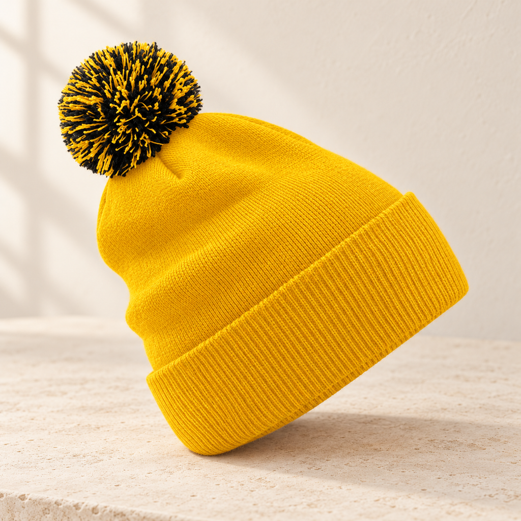 Bonnet jaune à pompon bicolore – Le Soleil — vue du produit