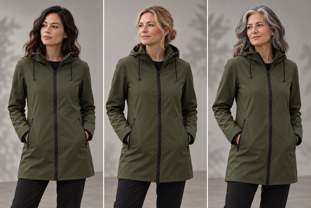 Parka cirée professionnelle femme – La Technicienne, kaki, présentation portée 3