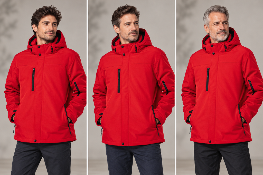 Parka softshell professionnelle homme – Le Régisseur, rouge, présentation portée 2