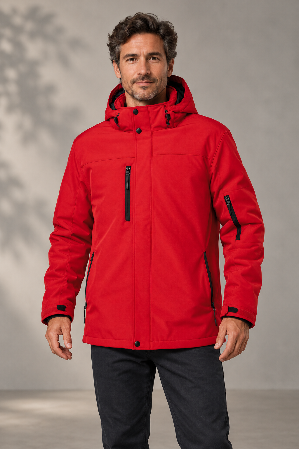 Parka softshell professionnelle homme – Le Régisseur portée, coloris Rouge