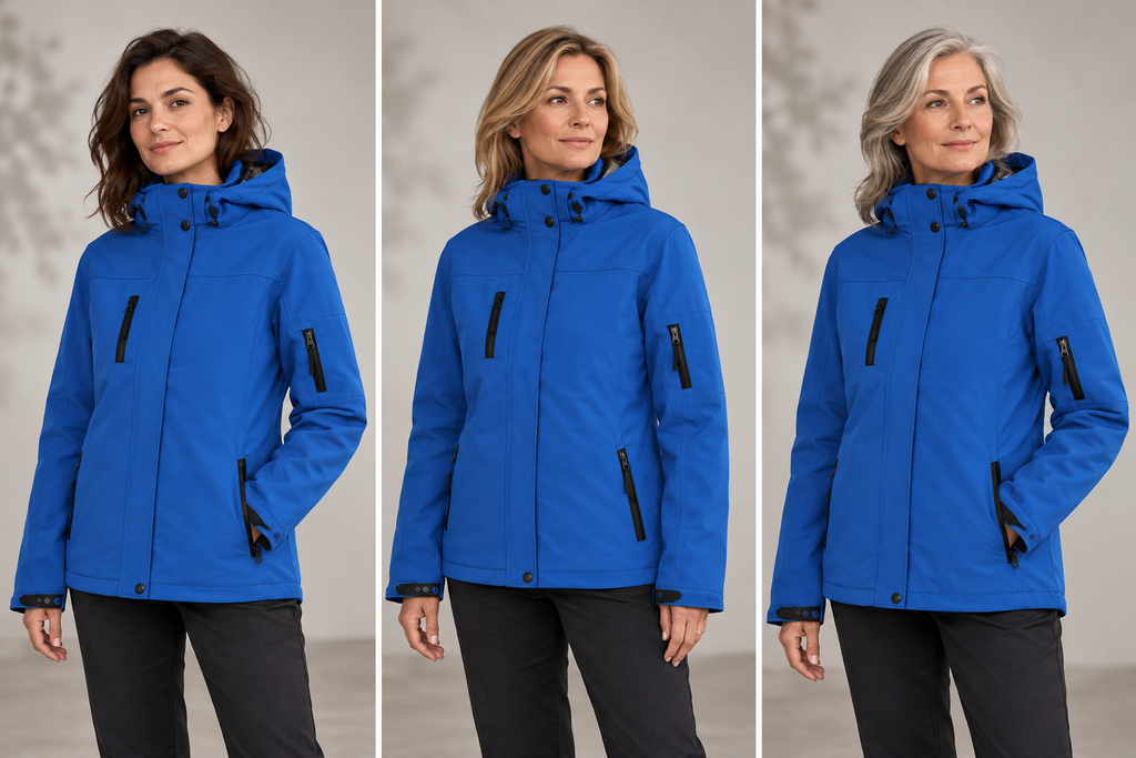 Parka softshell professionnelle femme – La Régisseuse, bleu royal, présentation portée 2