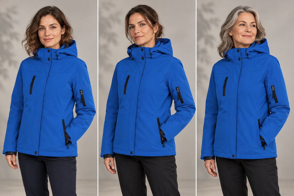 Parka softshell professionnelle femme – La Régisseuse, bleu royal, présentation portée 3