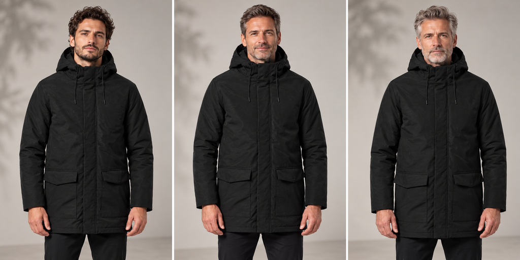 Parka professionnelle homme à doublure isolante – Le Conducteur, noir, présentation portée 1