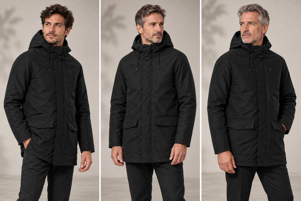 Parka professionnelle homme à doublure isolante – Le Conducteur, noir, présentation portée 2
