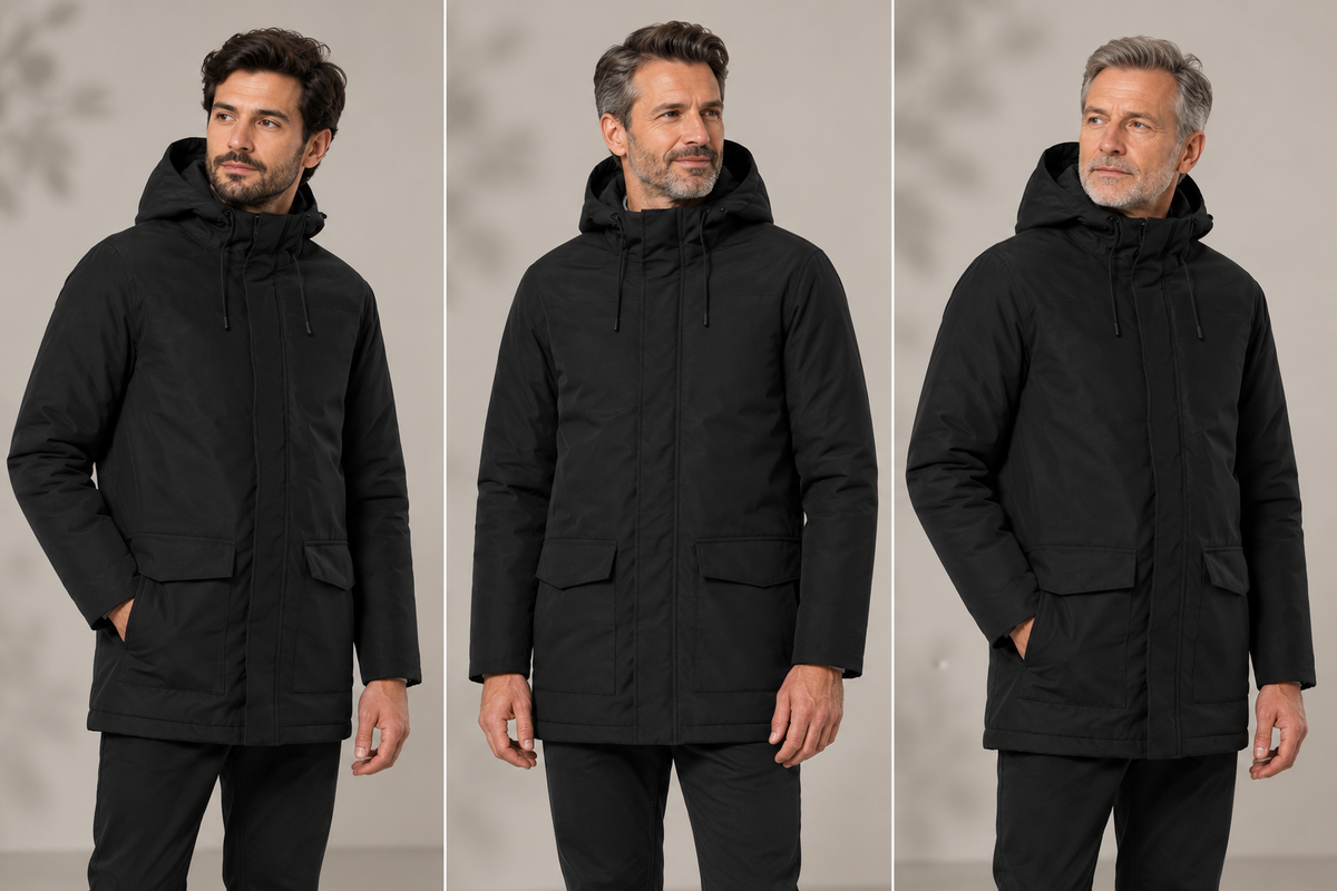 Parka professionnelle homme à doublure isolante – Le Conducteur, noir, présentation portée 3