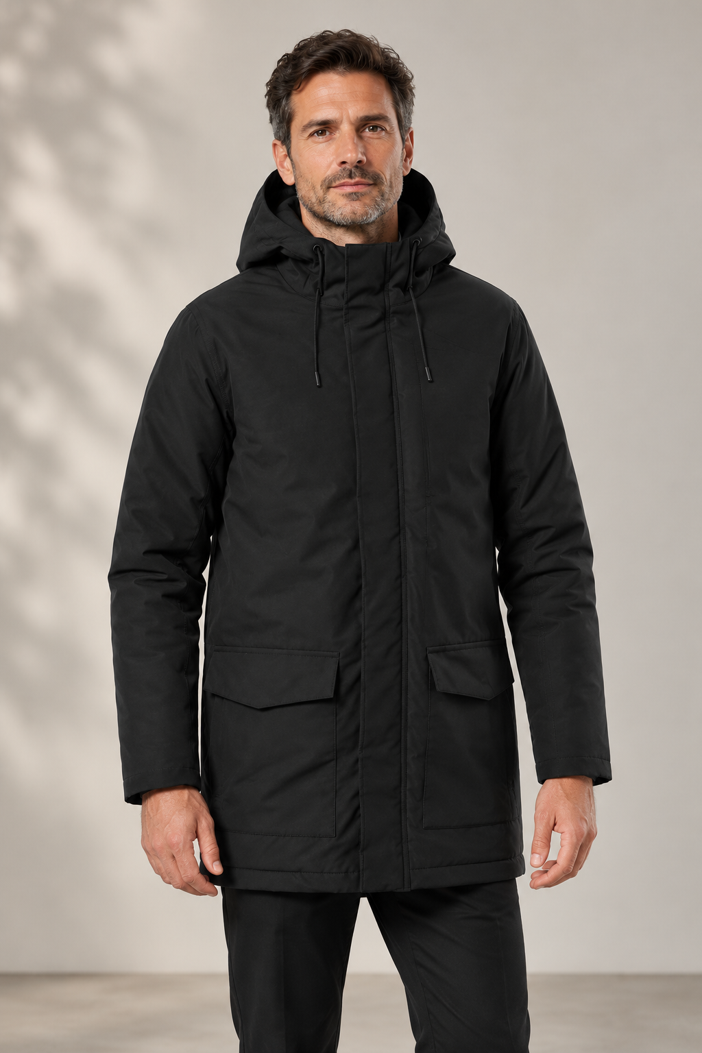 Parka professionnelle homme à doublure isolante – Le Conducteur portée, coloris Noir