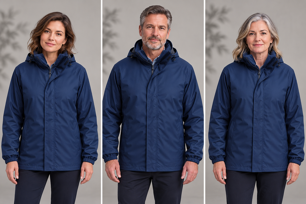 Parka professionnelle 3-en-1 à gilet intérieur – Le Modulable, bleu marine, présentation portée 1