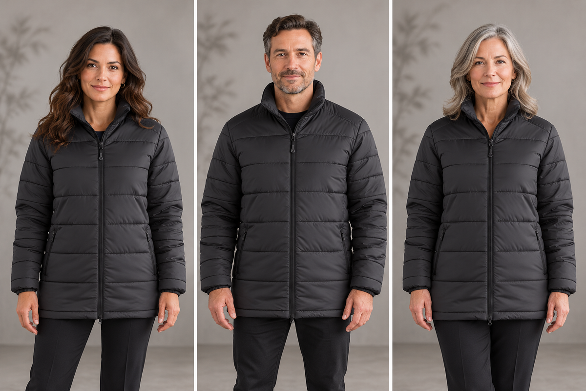 Parka professionnelle matelassée recyclée – L’Itinérance, noir, présentation portée 1