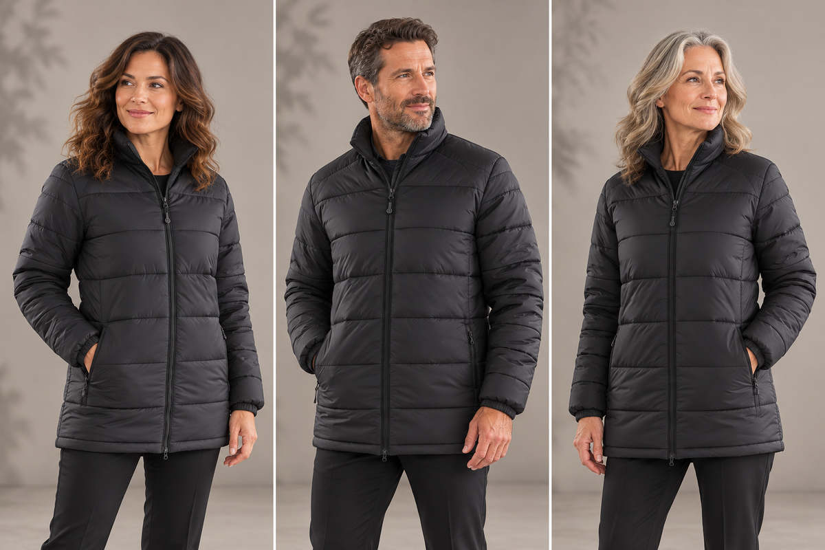 Parka professionnelle matelassée recyclée – L’Itinérance, noir, présentation portée 2