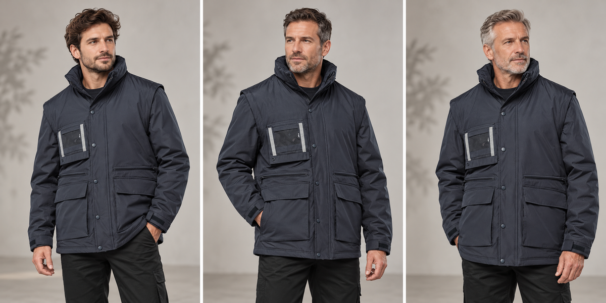 Parka de travail multipoches à manches amovibles – Le Contremaître, bleu marine, présentation portée 2