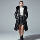 Manteau parka femme long noir avec capuche réglable et coupe féminine