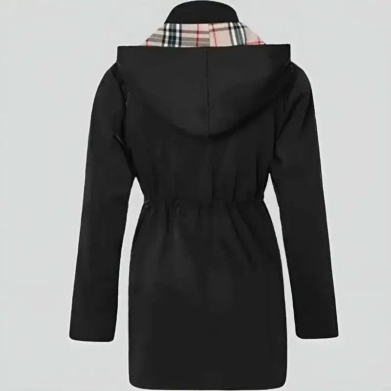 Manteau parka pour femme - Modèle "Copenhague" vue arrière avec capuche et motif tartan.