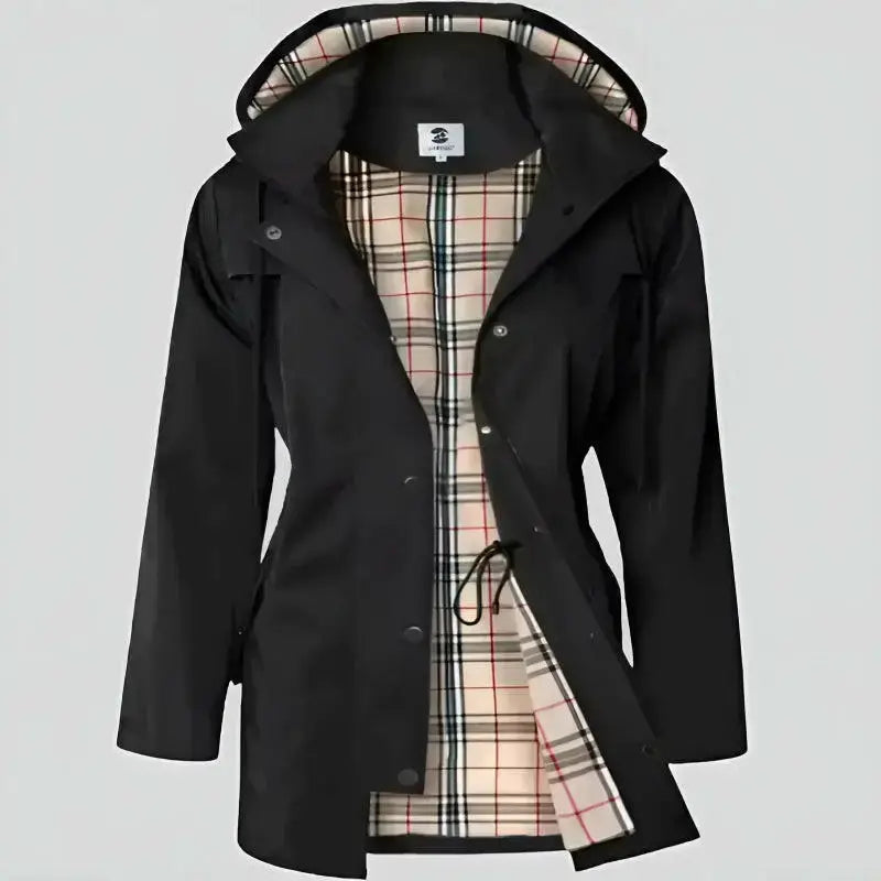 Manteau parka pour femme - Modèle "Copenhague" avec doublure tartan élégante et capuche intégrée.