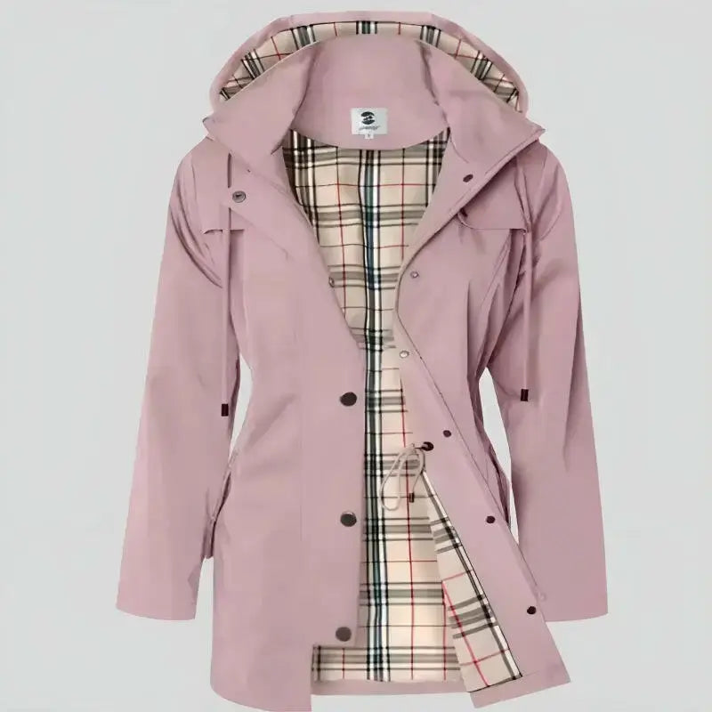 Manteau parka pour femme - Modèle "Copenhague" en rose avec doublure tartan, parfait pour l'hiver.