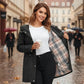 Veste imperméable noire pour femme avec doublure à carreaux et capuche protectrice