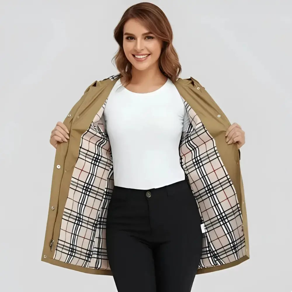 Manteau parka pour femme - Modèle "Copenhague" avec doublure tartan, adapté pour mi-saison et hiver.
