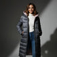 Parka à capuche femme en tissu déperlant avec capuche rose, long et gris