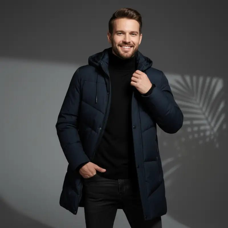 Parka homme bleu marine grande taille – Le Matelot, modèle avec capuche et coupe élégante.