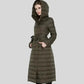 Parka capuche femme en vert olive, manteau long noir, confort optimal