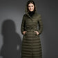 Parka capuche femme en vert olive, manteau long noir, confort optimal