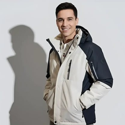 Parka capuche homme bicolore avec poches zippées, veste d’hiver à capuche homme
