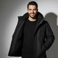 Parka capuche homme noir avec poches zippées et pull en maille côtelée