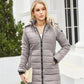 Parka chaude femme imperméable avec capuche et doublure matelassée, long gris