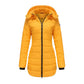 Parka chaude femme imperméable avec capuche, doublure matelassée, jaune, zippée