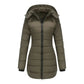 Parka chaude femme imperméable olive avec doublure matelassée et capuche