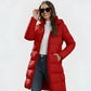 Parka chaude femme imperméable avec isolation thermique, longue, rouge, capuche